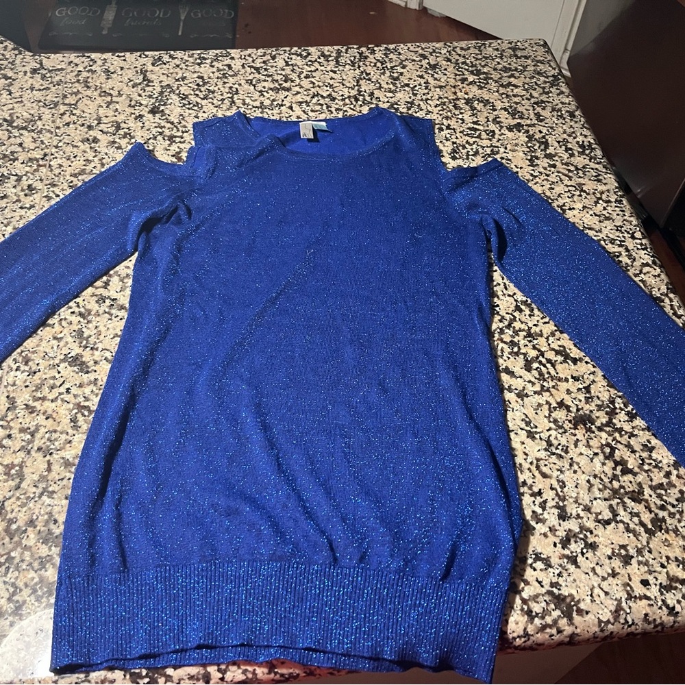 Coldwater Creek Blue Off-the-Shoulder Sweater